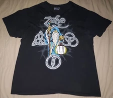 VTG 80s LED ZEPPELIN ZOSO WIZARD T SHIRT XL BLACK DOUBLE SIDED ROCK BAND IV 90s