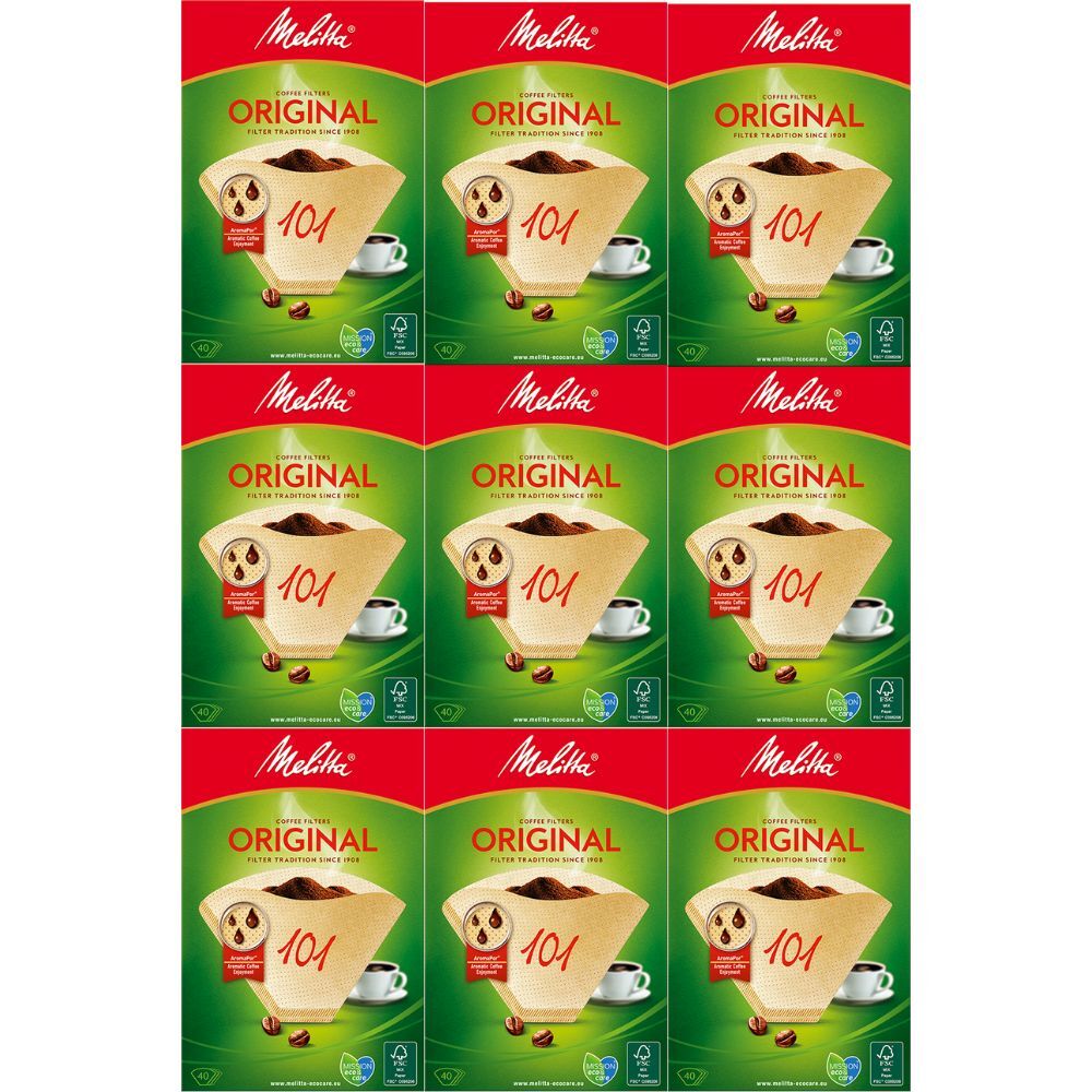 9 x MELITTA FILTERTUETEN - Naturbraun Kaffeefilter Größe 101 Filterkaffee 40 Stk