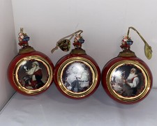  3 Porcelain Christmas Ornaments Red Gold Gilding Ball Nativity Scene