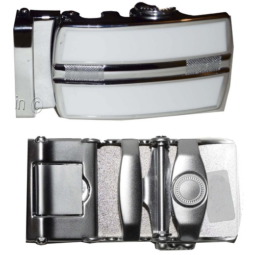 men’s belt buckle ratcheting automatic self-locking track line white buckle only - Picture 3 of 12