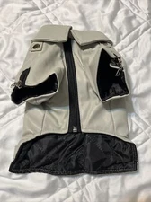 Lovelonglong Cool Dog Leather Jacket, Warm Windproof PU Leather Light Gray Med.