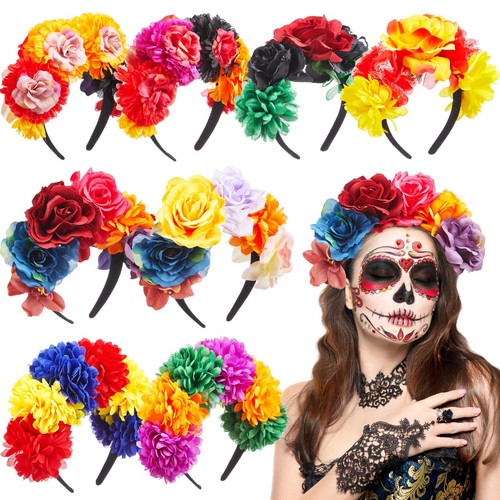 8pcs Mexican Flower Headband Fiesta Rose Flower Crown Costume Mexican Headpie...