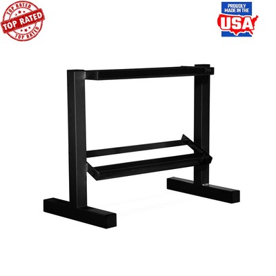 2 Tier Dumbbell Rack Weight Room Home Gym Industrial Steel Compact Storage Black