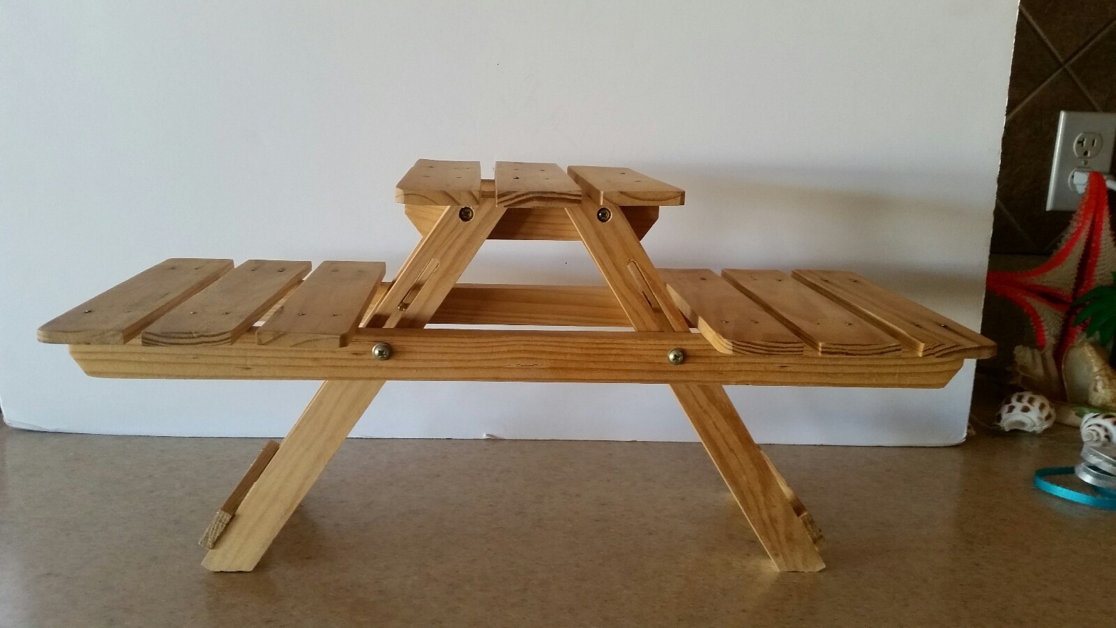 Little Girl's Wooden Doll Picnic Table 17 1/2" Long