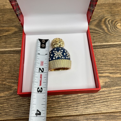 CHARTER CLUB PIN BROOCH Blue & Gold Tone Crystal Snowflake Hat New - Picture 3 of 6
