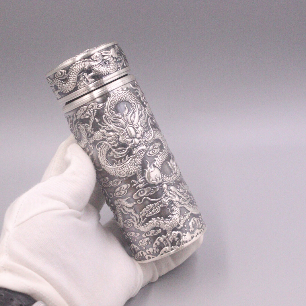 ★キャンベルスープ★シルバー銀張silver★エナメル七宝 999 Pure Silver Water Cup Dragon Fine Silver Inner Container
