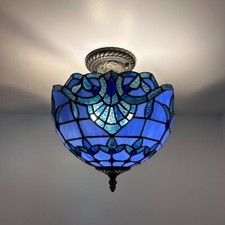 Tiffany Style Ceiling Lamp Blue Stained Glass Baroque Style Lavender 12  W 12'H