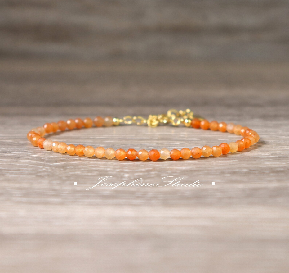 Carnelian Beaded Bracelet orange Beads Natural Gemstone Crystal Bracelet