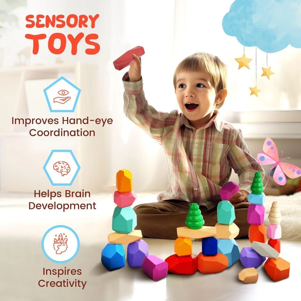 40PCS Stacking Rocks Building Blocks Montessori Toys For 3+ by Qubomax - Image 3 of 4