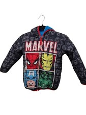Marvel Comics Reversible Kids Puffer Jacket With Hood Superhero Print On One Sid