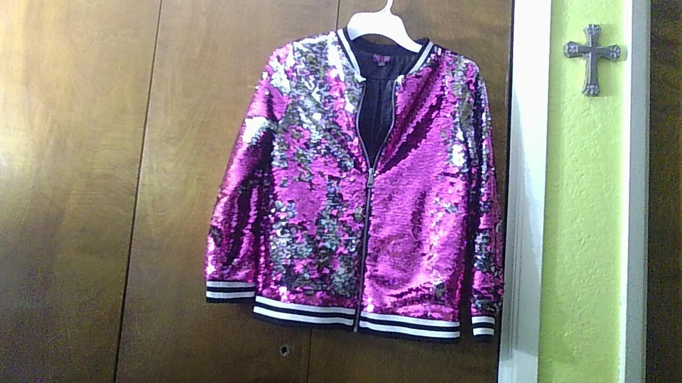 JoJo Siwa Pink & Silver Flip Sequin Bomber Jacket Size XL 14-16 Nickelodeon Coat - Image 3 of 4