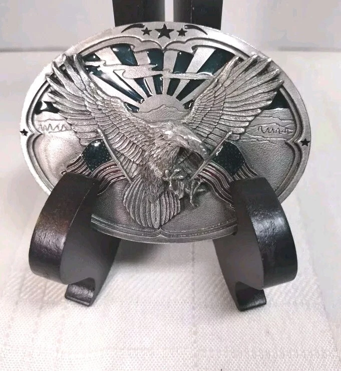 Fivela de cinto masculina exclusiva bandeiras de águia careca esmalte azul-petróleo EUA bergamota T-256 980106 - Imagem 4 de 4