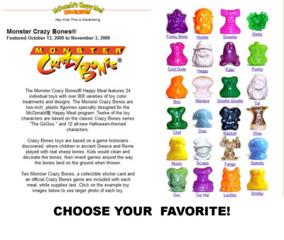 McDonald's 2000 Vintage Monster Crazy Bones GOGO-Choose Your