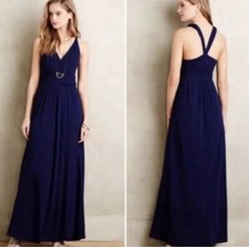 Anthropologie Maeve Navy Yuma Maxi Dress Weave Waist