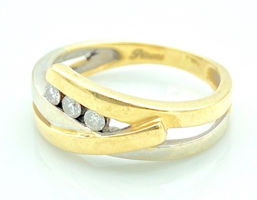 MAGNIFIQUE BAGUE OR 18 CARATS - TRILOGIE DE DIAMANTS 0.15 CARAT - 3,57 g - Photo 1/3