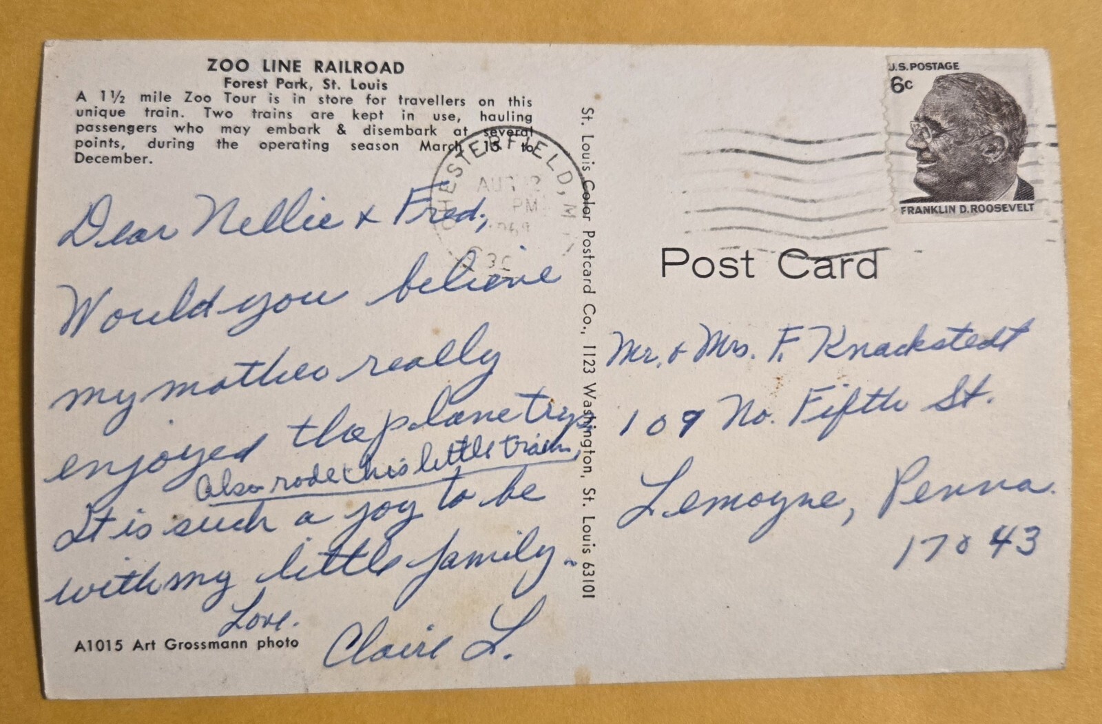 Used Forest Park Postcard St. Louis  MO  ZOO LINE MINIATURE RAILROAD J10