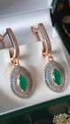 Vintage 1990-s 14 Ct Rolled Gold Emerald / Zircons Earrings-Hallmarked 585 RG