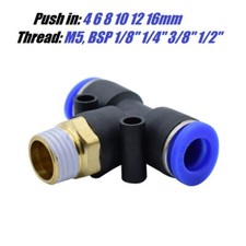 METRIC MALE STUD PUSH IN FIT PNEUMATIC FITTING T SHAPE AIR WATER 4 6 8 10 16MM