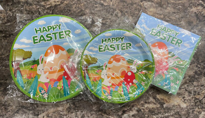 Set of Happy Easter Paper Plates and Napkins Large & Small Plates