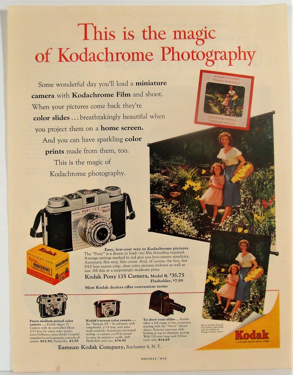Eastman Kodak Co Kodachrome The Pony 135 Camera Photo Print Ad Vtg