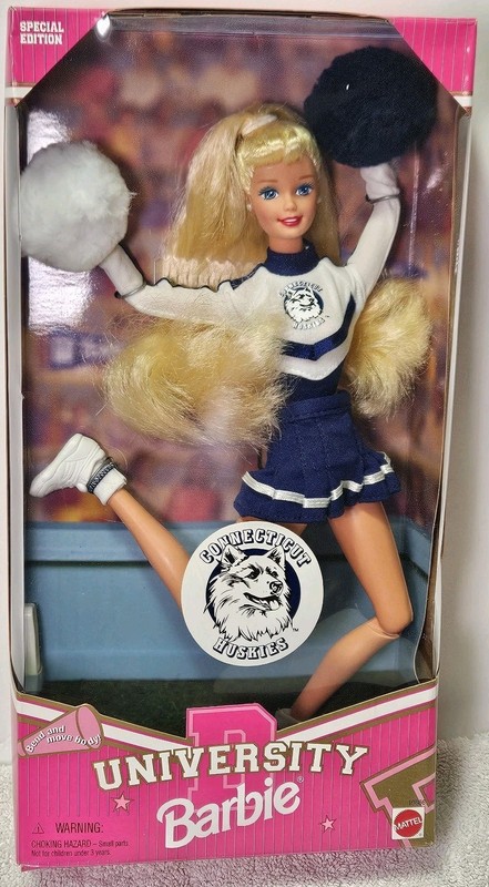 VINTAGE 1996 MATTEL UNIVERSITY UCONN CONNECTICUT BARBIE DOLL #19866 NEW IN BOX