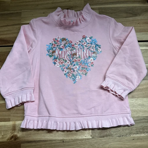Felpa Moschino bambina manica lunga girocollo giocattolo logo orso rosa volant 5 6