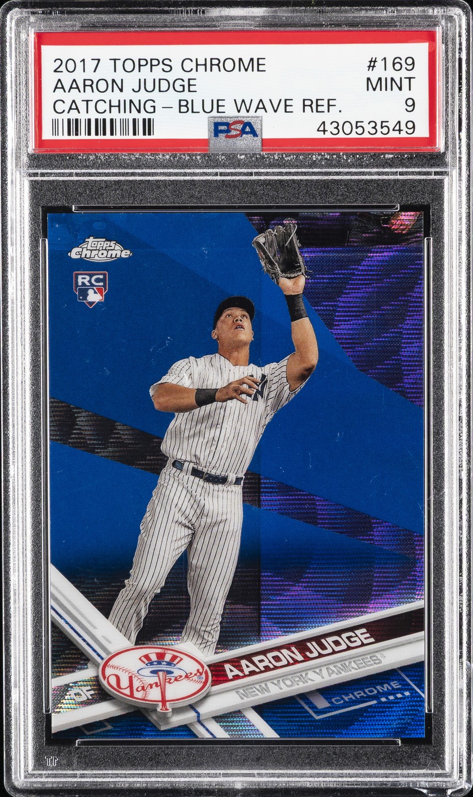 2017 TOPPS CHROME BLUE WAVE REFRACTOR #169 AARON JUDGE #/75 PSA 9