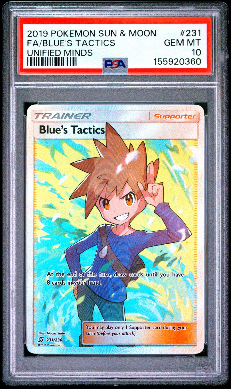 2019 Pokemon Sun & Moon Unified Minds 231 Blue's Tactics PSA 10 155920360