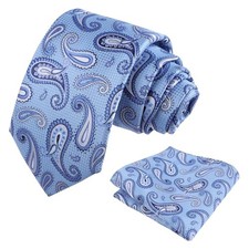 Mens Colorful Paisley Necktie and Pocket Square Sets 144-blue
