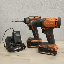 RIDGID 18V Tool Lot R86039 Impact, R86001 Drill, (2) R87002 2.0Ah, R86093 👁