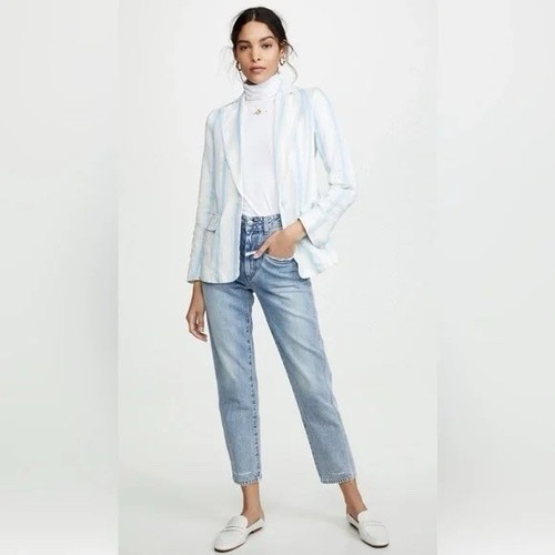 FRAME Off White & Blue Lightweight Linen Blazer or Jacket Sz 2 - Picture 2 of 9