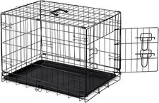 Metal Dog Crate Double Door Dog Cage w/ Divider Panel  Plastic Leak-Proof Pan