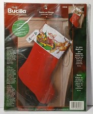 2002 Sealed New Bucilla Christmas Stocking Kit Made in USA Santa Sleigh Reindeer