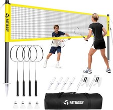 Professional Badminton Set with Poles Portable Badminton Set 4 Rackets 4 Birdies