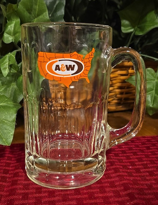 Lg Vintage Heavy Glass A&W America Root Beer Float Mug Round Dimple Thumbprint