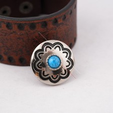 10PC 30MM Blue Turquoise Flower Western HeadStall Saddle Leather Silver Concho