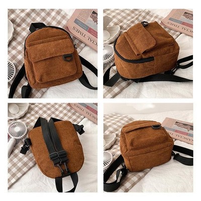 Women's Mini Backpack Fashion Solid Color Corduroy Small Simple Casual Schoolbag