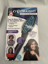 Silky Straight Ceramic Hair Straightening Brush Auto Shut-Off Black Blue