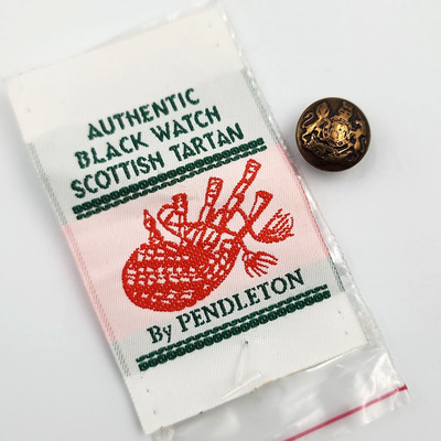 Vtg Pendleton Tag & Button Replacement Black Watch Scottish Tartan Bagpipe 