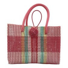 Handmade Woven Tote Bag  Recycled Plastic Basket Handbag for Women  Beach Bag