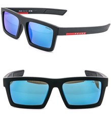 PRADA 02ZU Linea Rossa Sport Active Square Sunglass Black Blue Mirror PS02ZSU