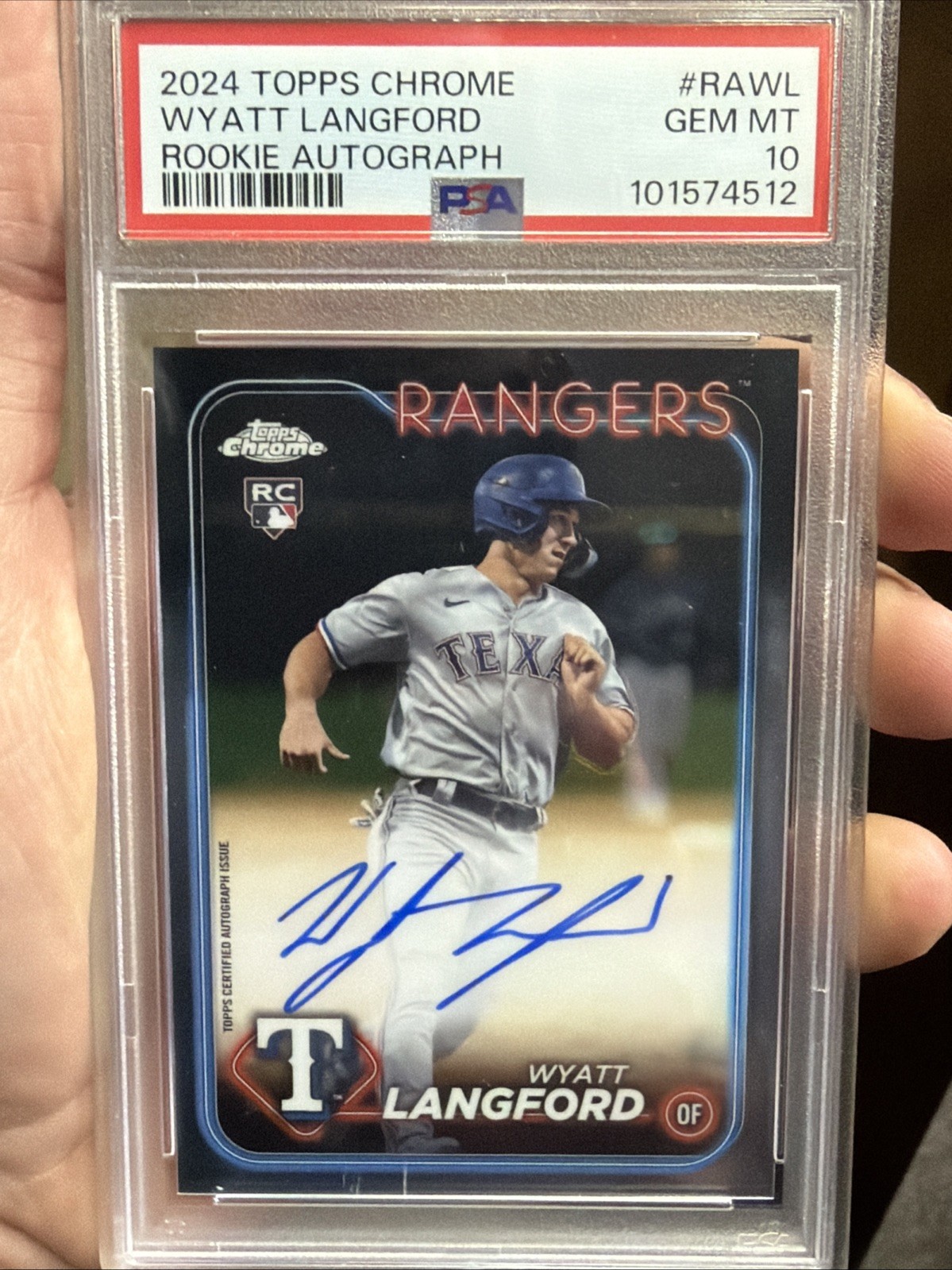 2024 Topps Chrome Wyatt Langford RC Rookie AUTO #RAWL PSA 10 Rangers
