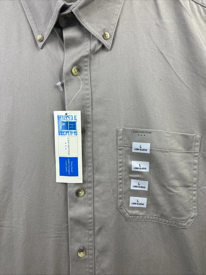 Camisa de trabajo Covington para hombre manga larga abotonada talla Bolsillo L Caqui Algodón Pesado Foto 3 de 4
