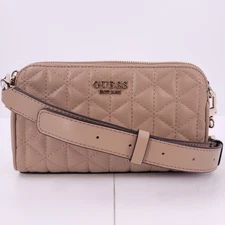 Guess Kori Status Crossbody Small Handbag Beige Gold Adjustable Quilted Purse