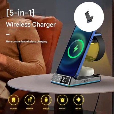 Charging Stand Station with Night Light Alarm Clock Multifunction Charging Dock