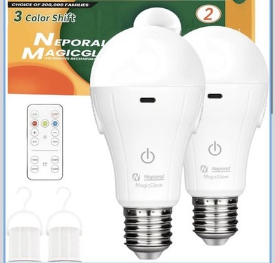 MagicGlow Rechargeable Light Bulbs with Remote 3 Colors Shift + Dimmable E26