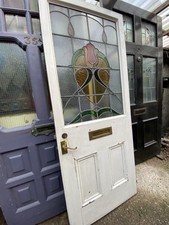 ANTIQUE - VESTIBULE DOOR - LEADED GLASS / Victorian / Edwardian  - RECLAIMED