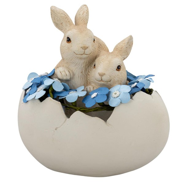 "Osterdeko \"OsterhäSchen Im Ei\" Kunststein Hasenpaar Hasenfigur Deko Osterhasen"-image