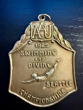 1925 Swimming & Diving Championship Medal Sterling 0.6 oz from Seattle, Wa