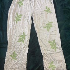 Zara White Green Leaf Print Pants Size L Fits M